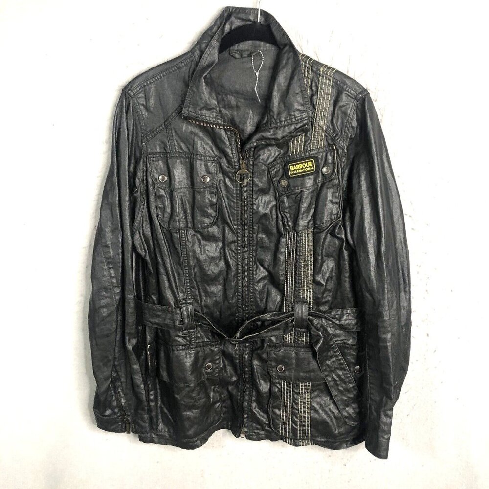 Barbour Jacket Womens 14 Black Waxed Utility Belt… - image 1